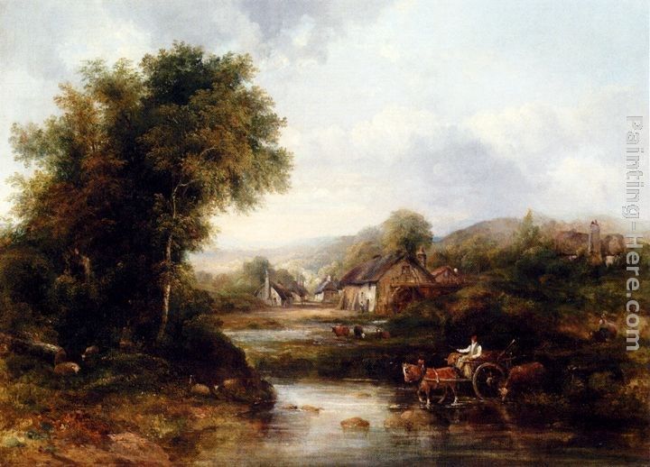 Frederick Waters Watts An Extensive River Landscape With A Drover In A Cart With His Cattle